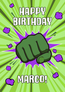 Happy birthday superhero strong green hand custom text Sponge Cake Topper
