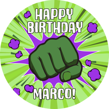 Happy birthday superhero strong green hand custom text Sponge Cake Topper