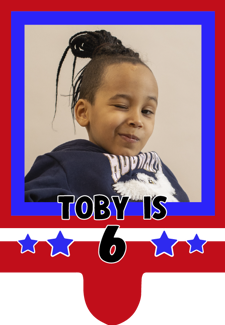 Happy birthday red and blue superhero shield with stars for boys photo upload Retro Cupcake Topper