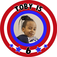Happy birthday red and blue superhero shield with stars for boys photo upload Wafer Cupcake Topper