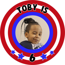Happy birthday red and blue superhero shield with stars for boys photo upload Sponge Cake Topper