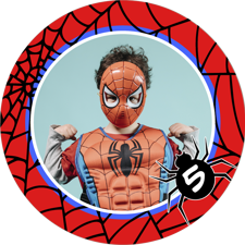 Happy birthday spider superhero web border photo upload Edible Cupcake Topper