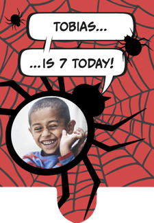 Happy birthday spider web superhero comic speech bubble for boys photo upload Retro Cupcake Topper