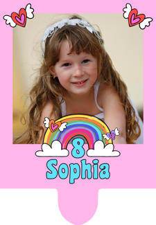 Happy birthday unicorn rainbow and clouds for girls photo upload Retro Cupcake Topper