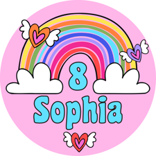 Happy birthday unicorn rainbow and clouds for girls custom text Sponge Cake Topper