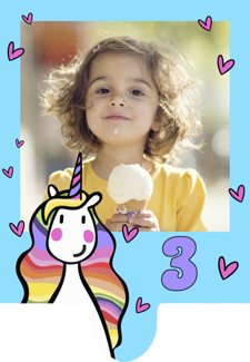 Happy birthday unicorn holding love heart for girls photo upload Retro Cupcake Topper