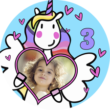 Happy birthday unicorn holding love heart for girls photo upload Sponge Cake Topper
