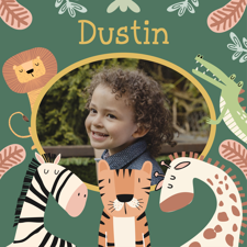 Happy birthday jungle animal illustration for boys photo upload Sponge Cake Topper
