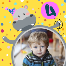 Happy birthday yellow and pink party hippo for boys photo upload Sponge Cake Topper