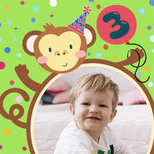 Happy birthday green and red party monkey for boys photo upload Sponge Cake Topper