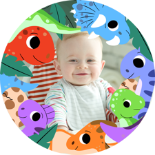 Happy birthday photo cute colourful dinosaur border for boys photo upload Sponge Cake Topper