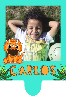 Happy birthday cute orange and blue triceratops head for boys photo upload Retro Cupcake Topper