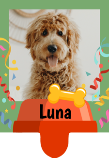 Dogs birthday celebration with bone and bowl photo upload Retro Cupcake Topper