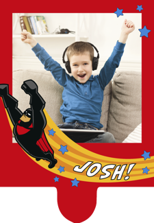 Happy birthday flying superhero for boys photo upload Retro Cupcake Topper