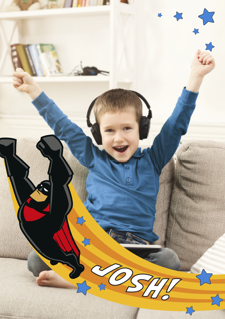 Happy birthday flying superhero for boys photo upload Sponge Cake Topper