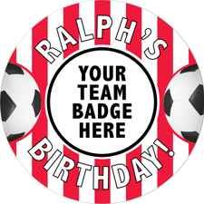 Happy birthday red and white striped football for boys image upload Wafer Cupcake Topper