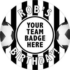 Happy birthday black and white striped football for boys image upload Wafer Cupcake Topper