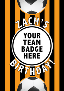 Happy birthday black and orange striped football for boys image upload Sponge Cake Topper