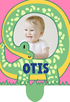Birthday pink and green cute dinosaur for boys photo upload Retro Cupcake Topper