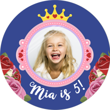Princess crown blue rose birthday border for girls photo upload Edible Cupcake Topper