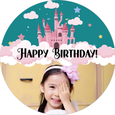 Princess castle clouds and stars birthday border photo upload Edible Cupcake Topper
