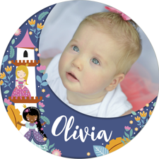 Birthday princess tower floral moon border photo upload Edible Cupcake Topper