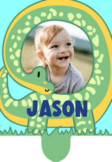 Birthday blue and green cute dinosaur for boys photo upload Retro Cupcake Topper