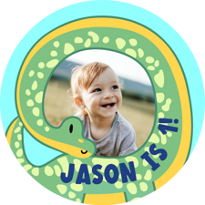 Birthday blue and green cute dinosaur for boys photo upload Sponge Cake Topper