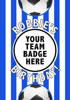 Happy birthday blue and white striped football for boys image upload Sponge Cake Topper