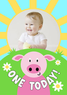 Birthday cute farmyard pig for girls photo upload Sponge Cake Topper