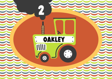 Birthday colourful orange retro farm tractor for boys custom text Sponge Cake Topper