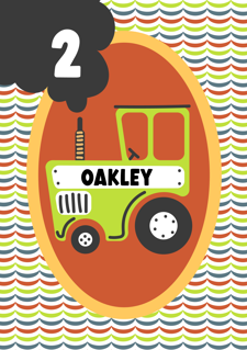 Birthday colourful orange retro farm tractor for boys custom text Sponge Cake Topper