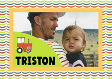 Birthday colourful retro farm tractor frame for boys photo upload Sponge Cake Topper