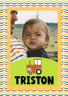 Birthday colourful retro farm tractor frame for boys photo upload Sponge Cake Topper