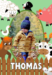 Birthday colourful farmyard animal friends for boys photo upload Sponge Cake Topper