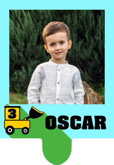 Birthday green blue & yellow graphic construction digger for boys photo upload Retro Cupcake Topper