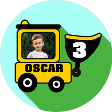 Birthday green blue & yellow graphic construction digger for boys photo upload Wafer Cupcake Topper