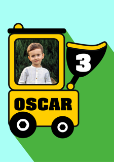 Birthday green blue & yellow graphic construction digger for boys photo upload Sponge Cake Topper