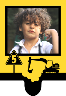 Birthday black & yellow excavator construction road sign for boys photo upload Retro Cupcake Topper