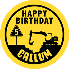 Birthday black & yellow excavator construction road sign for boys custom text Sponge Cake Topper