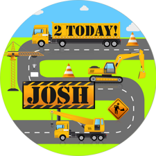 Birthday roadworks construction site for boys custom text Wafer Cupcake Topper