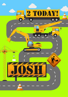 Birthday roadworks construction site for boys custom text Sponge Cake Topper