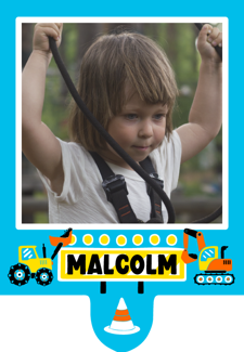 Birthday colourful roadworks construction frame for boys photo upload Retro Cupcake Topper