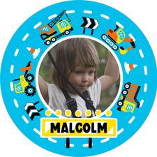 Birthday colourful roadworks construction frame for boys photo upload Wafer Cupcake Topper