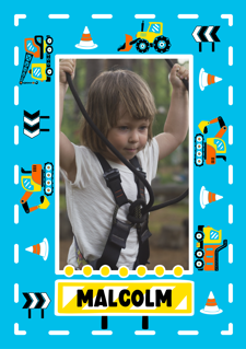 Birthday colourful roadworks construction frame for boys photo upload Sponge Cake Topper