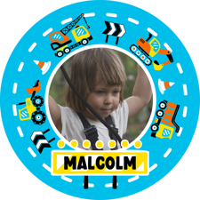 Birthday colourful roadworks construction frame for boys photo upload Sponge Cake Topper