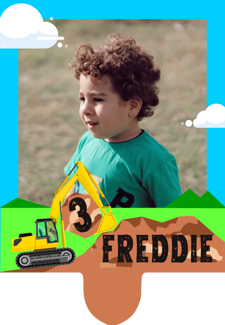 Birthday colourful excavator digger building site for boys photo upload Retro Cupcake Topper