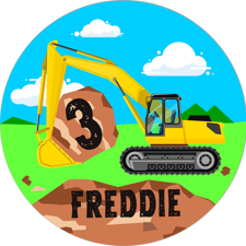 Birthday colourful excavator digger building site for boys custom text Wafer Cupcake Topper