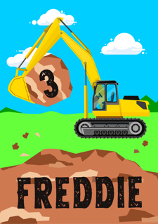Birthday colourful excavator digger building site for boys custom text Sponge Cake Topper