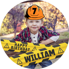 Birthday builder construction hard hat for boys photo upload Wafer Cupcake Topper